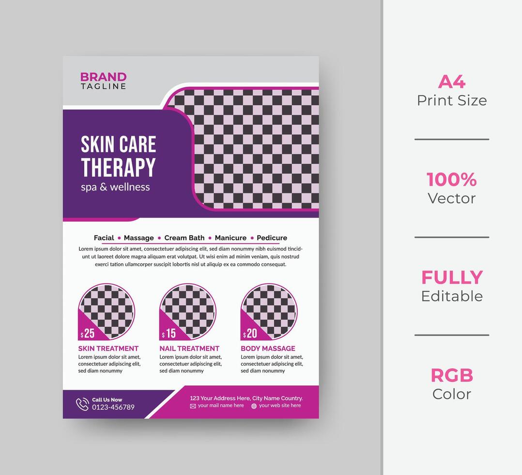 Beauty and spa salon flyer template design with creative shapes vector