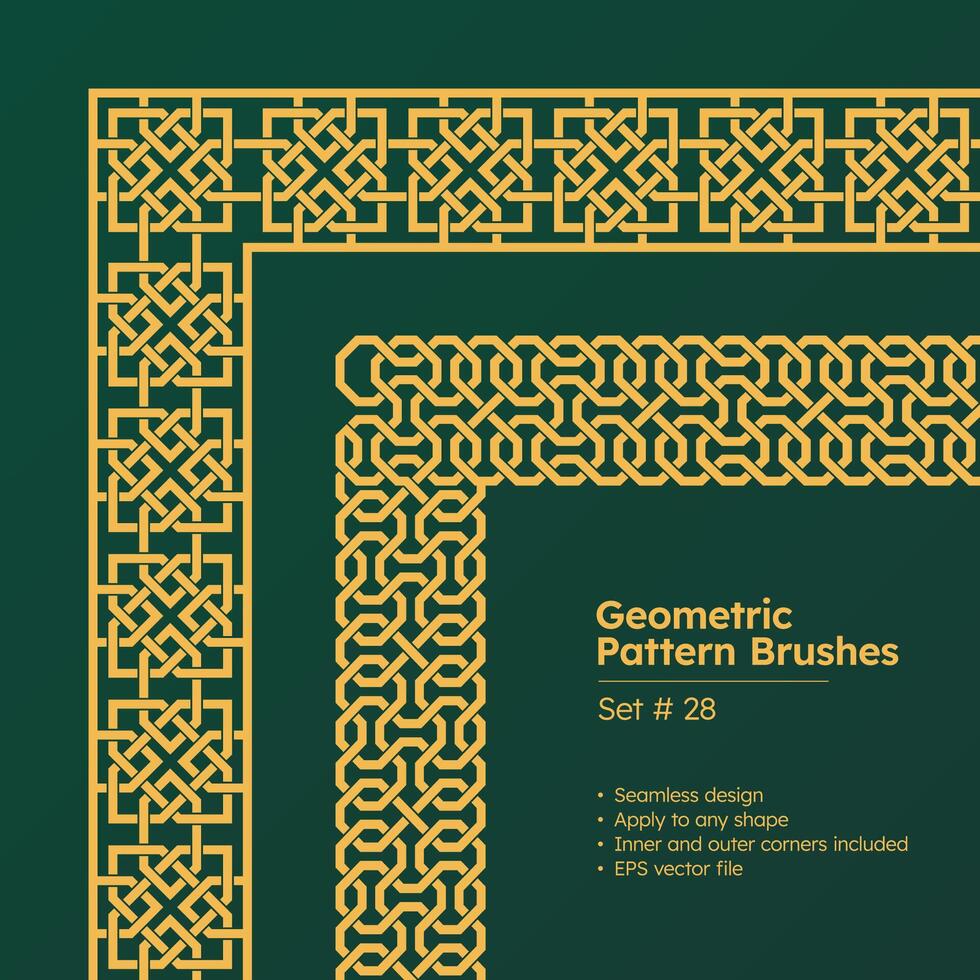 Set of Geometric Pattern Brushes and Beautiful Greek Borders Design or Islamic Style Border Pattern Brushes vector
