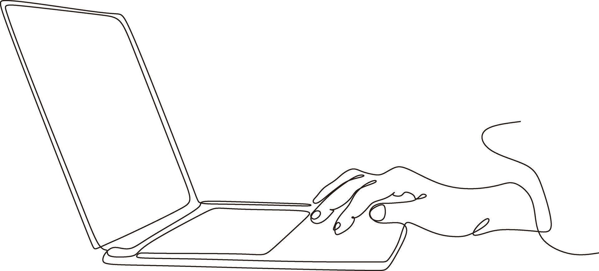 laptop and cup of coffee in single continuous line art vector