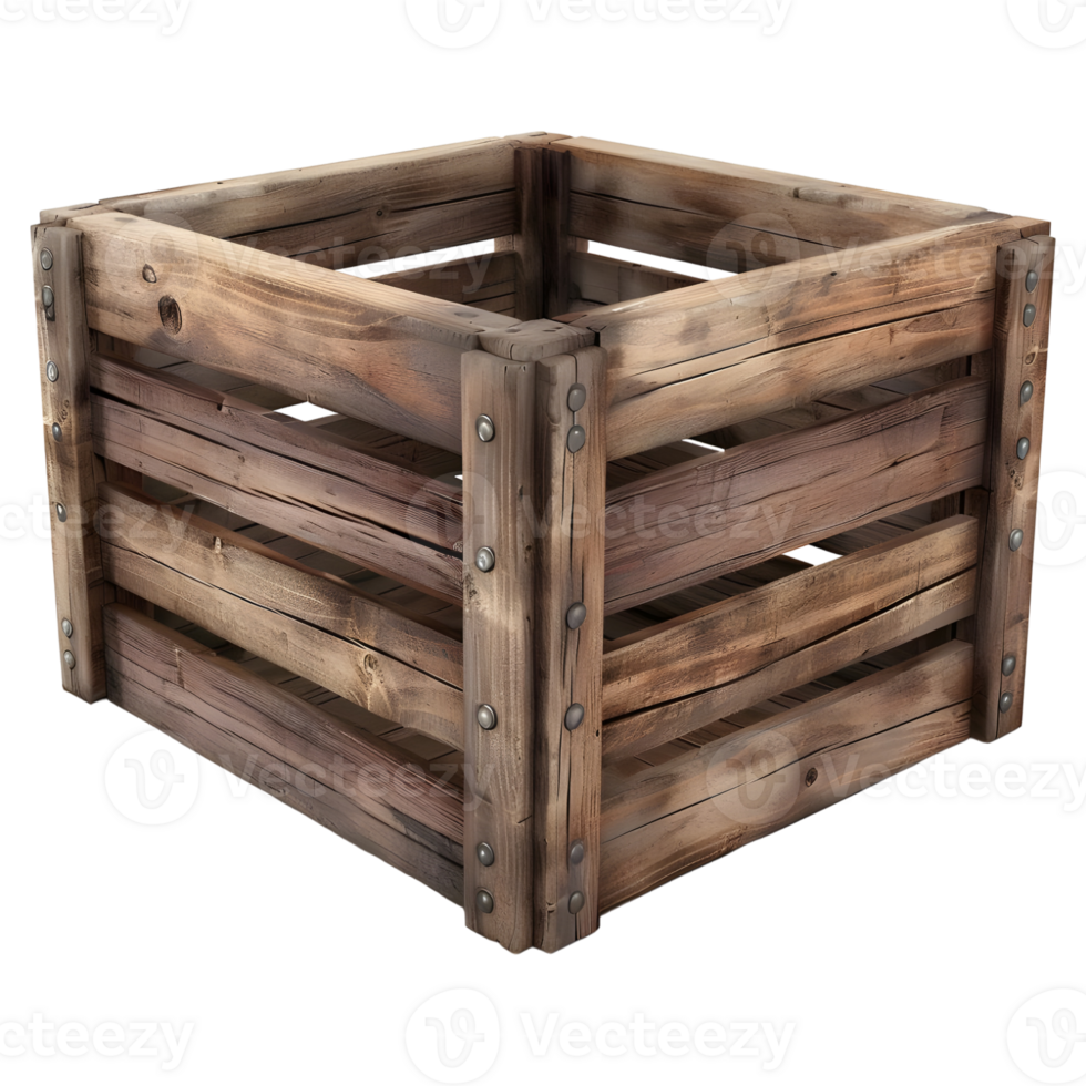 Wooden Square Empty Box on Transparent Background png