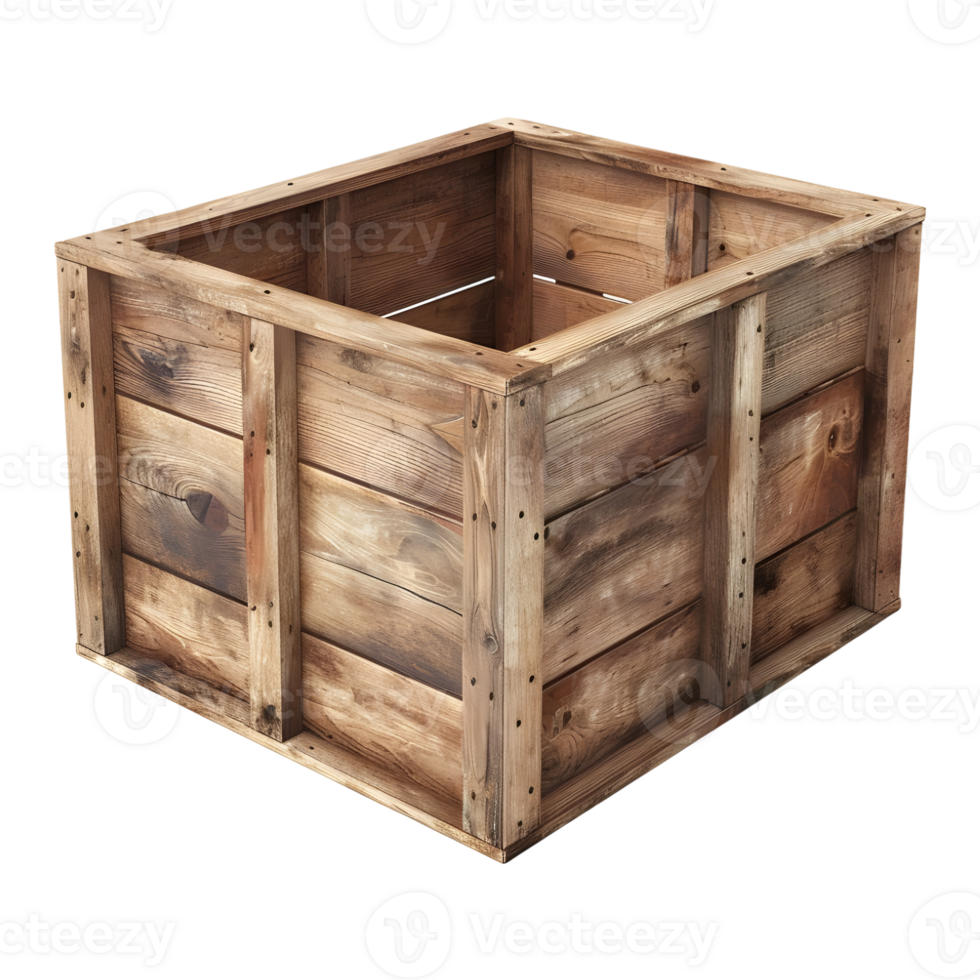 Wooden Square Empty Box on Transparent Background png
