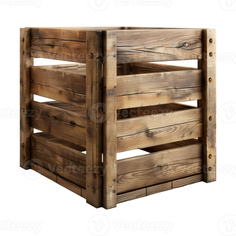 Wooden Square Empty Box on Transparent Background png