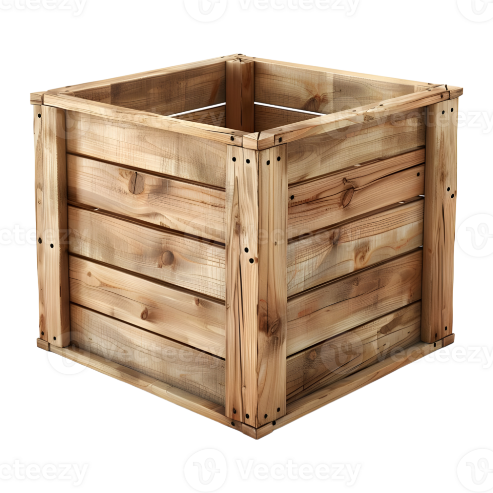 Wooden Square Empty Box on Transparent Background png