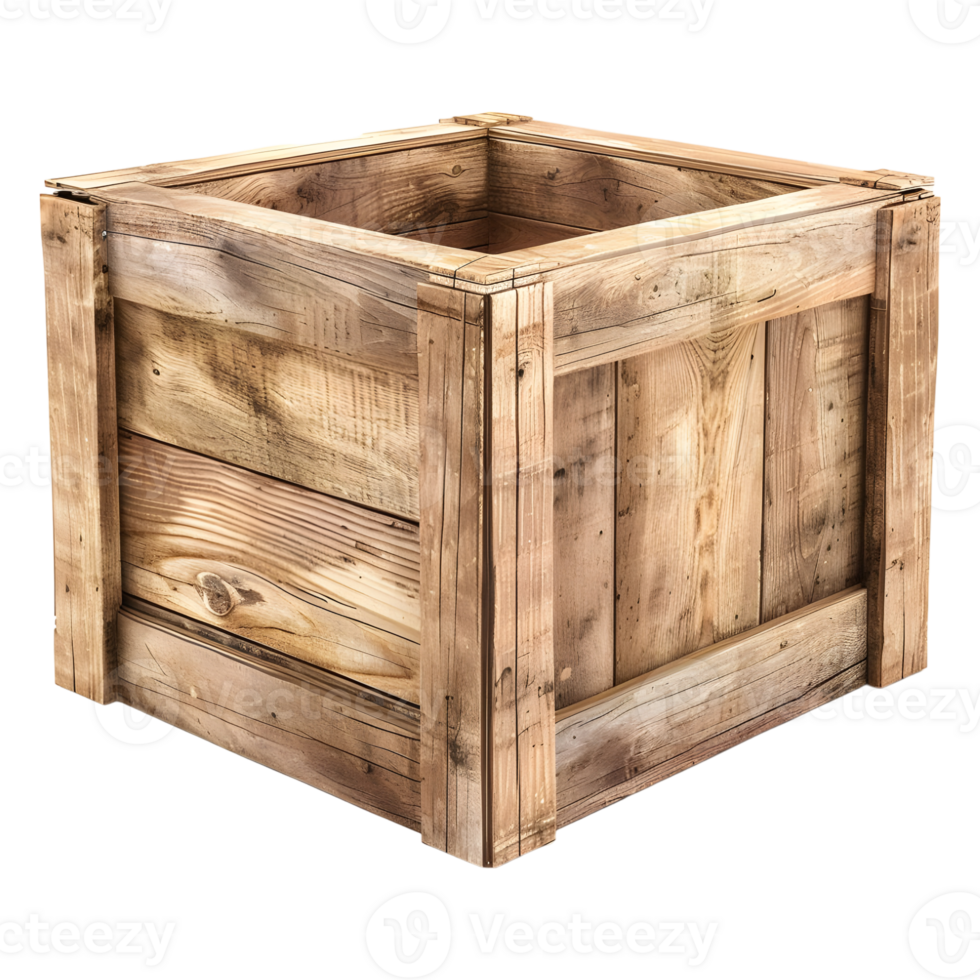Wooden Square Empty Box on Transparent Background png