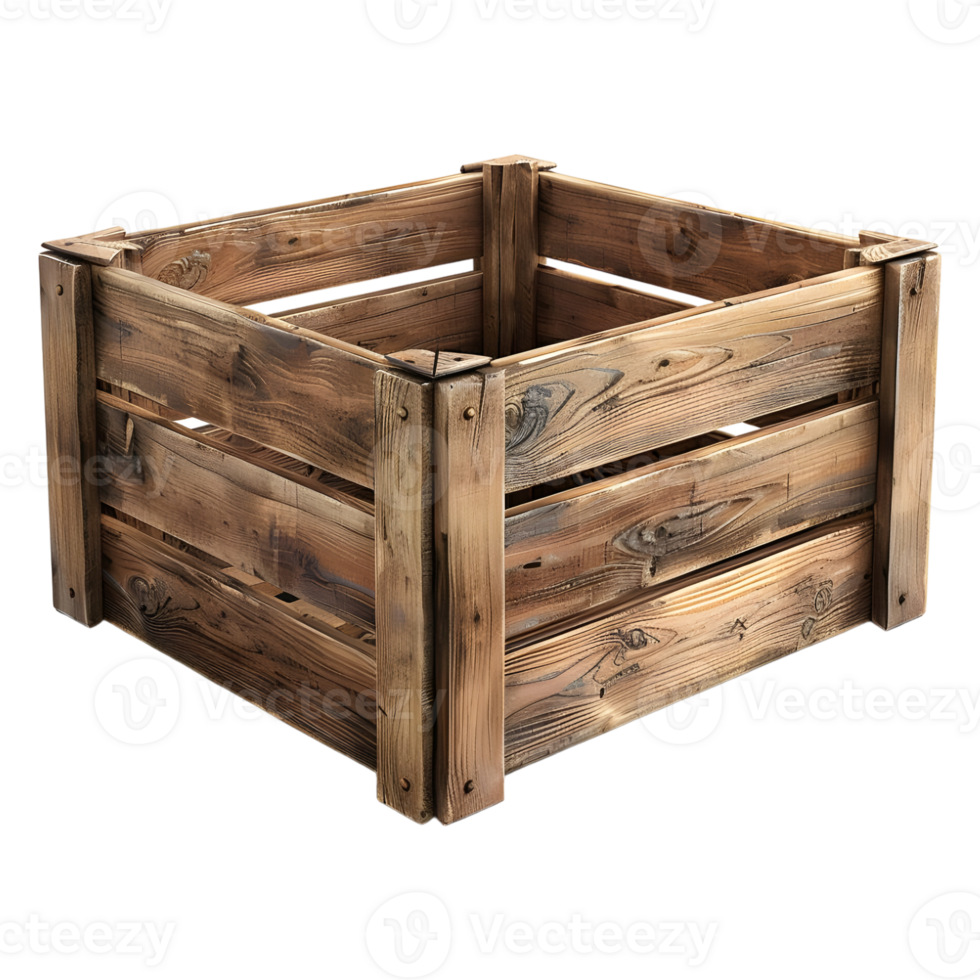 Wooden Square Empty Box on Transparent Background png
