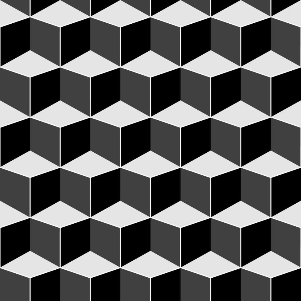 Monochrome seamless geometric pattern. Repeatable 3d cubes background. Decorative endless black and white texture vector