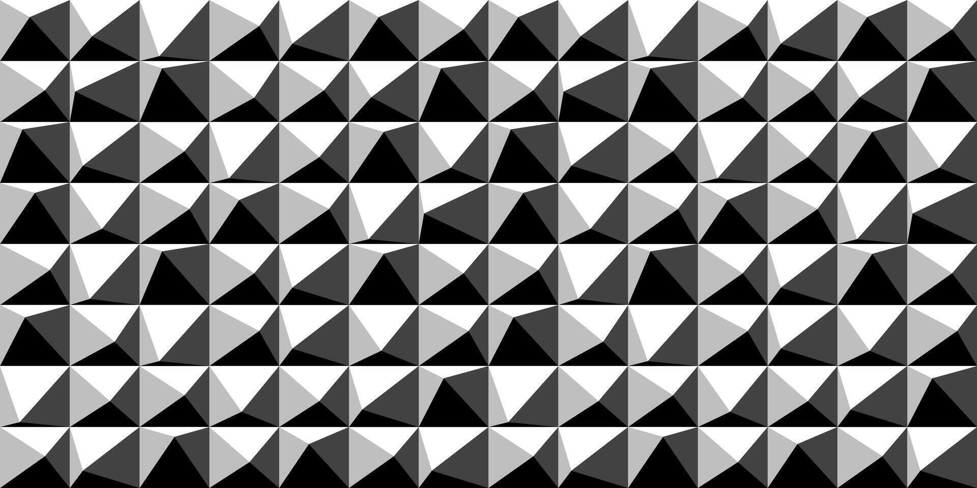 seamless creative geometric triangle pattern. Repeatable monochrome background. Decorative endless black and white illusion 3d texture vector