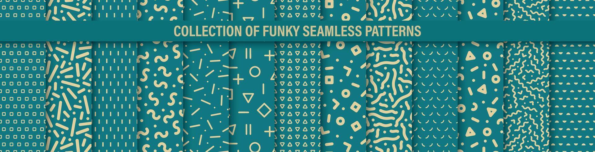 Collection of seamless blue vintage patterns. Creative unusual fabric funky prints. Repeatable mosaic retro backgrounds vector