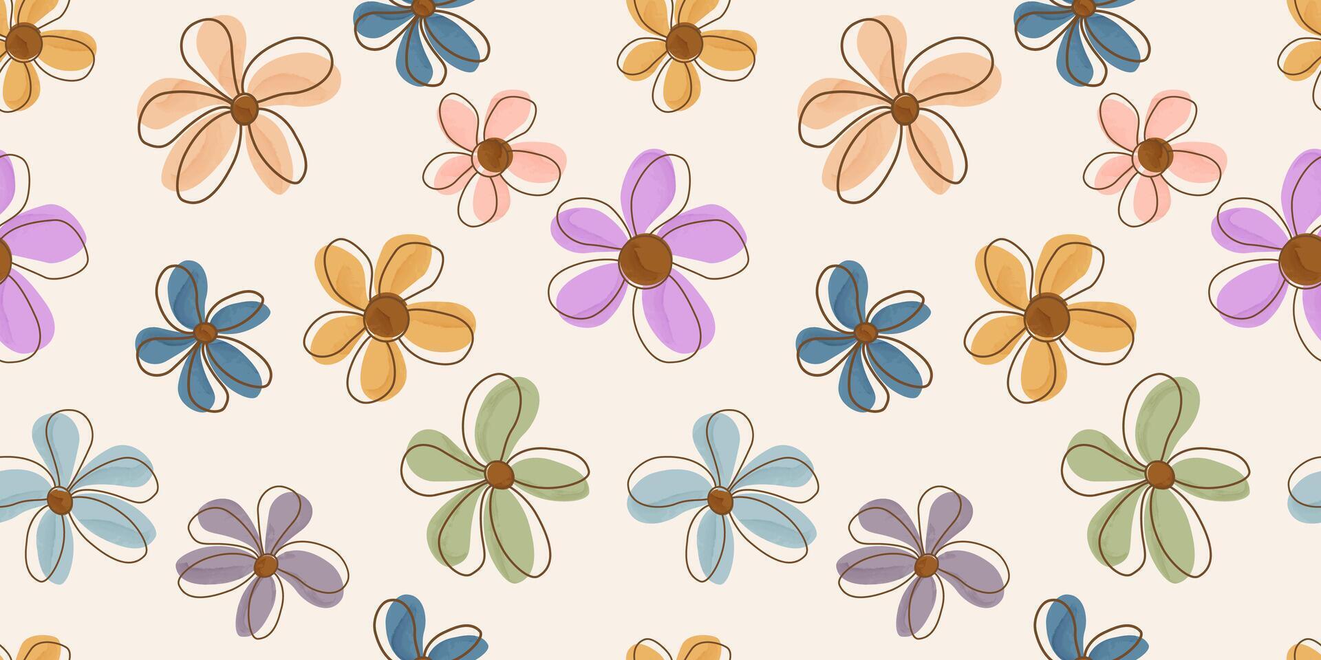 Watercolor floral seamless pattern design with petals frame. It can be used for wrapping paper, gift wrapping, textiles, etc. vector