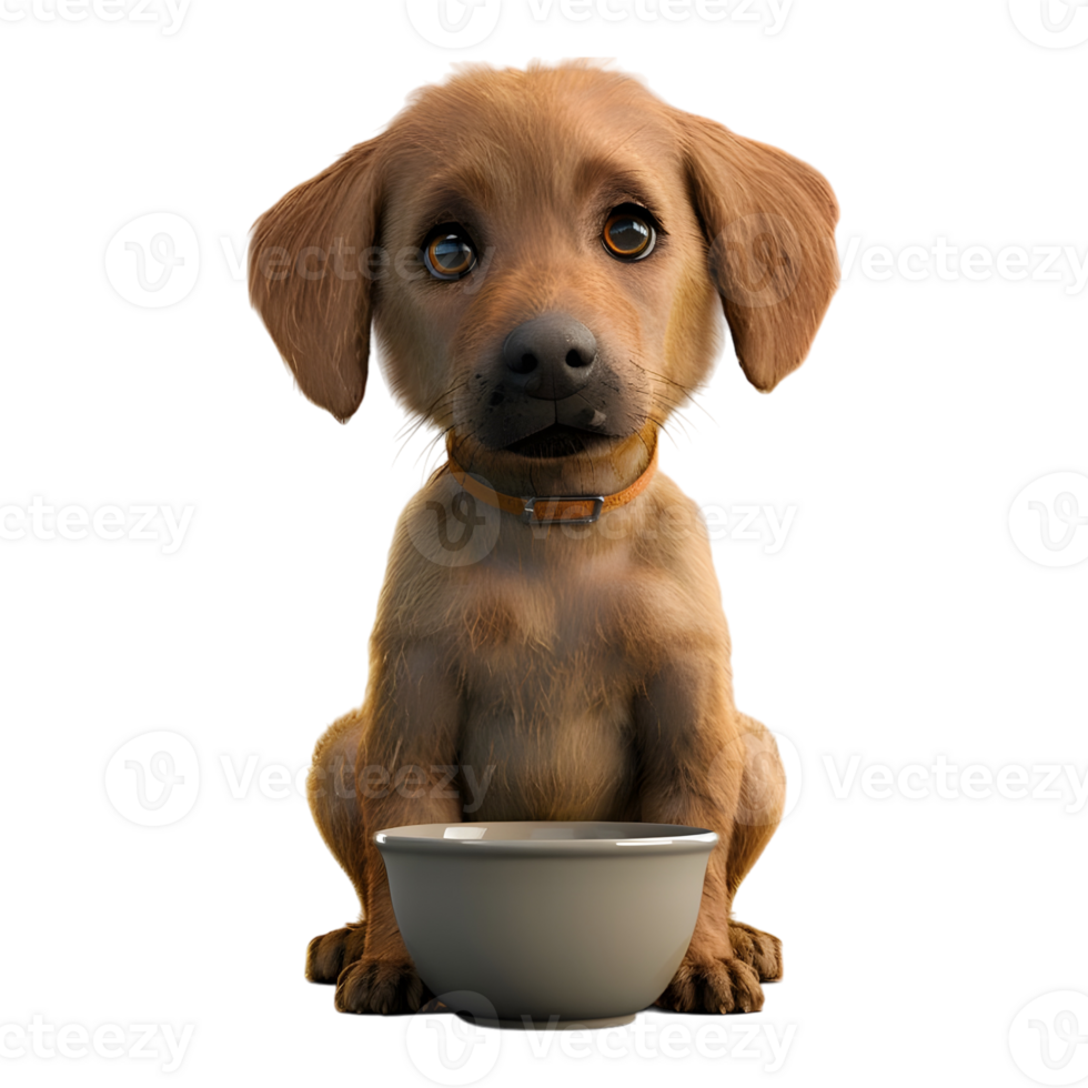 Dog with Dog Food Bowl on Transparent Background png