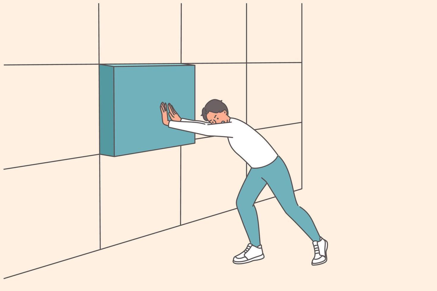 Strong business man installing missing block in wall, building reliable company or startup vector
