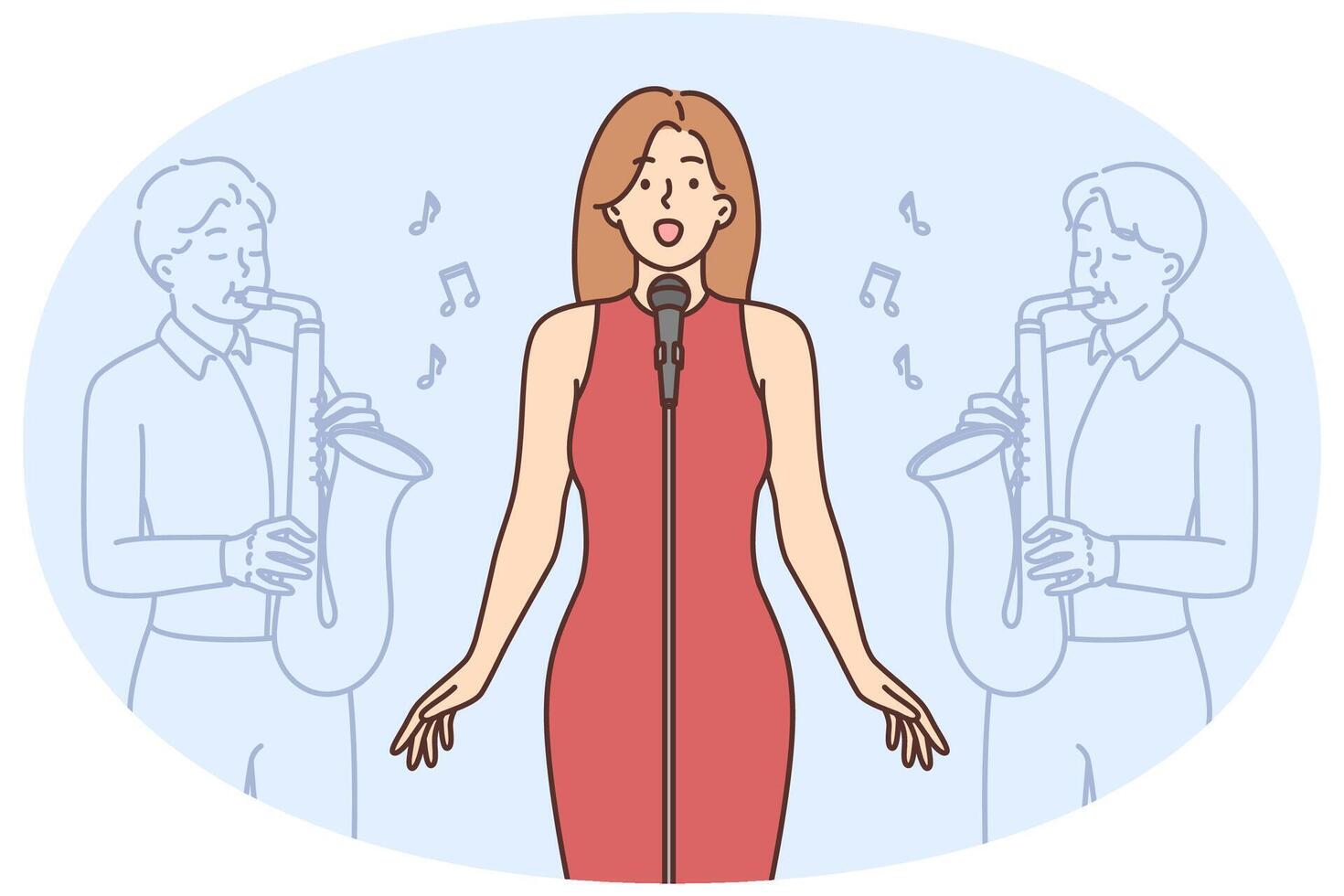 Female singer singing on stage vector