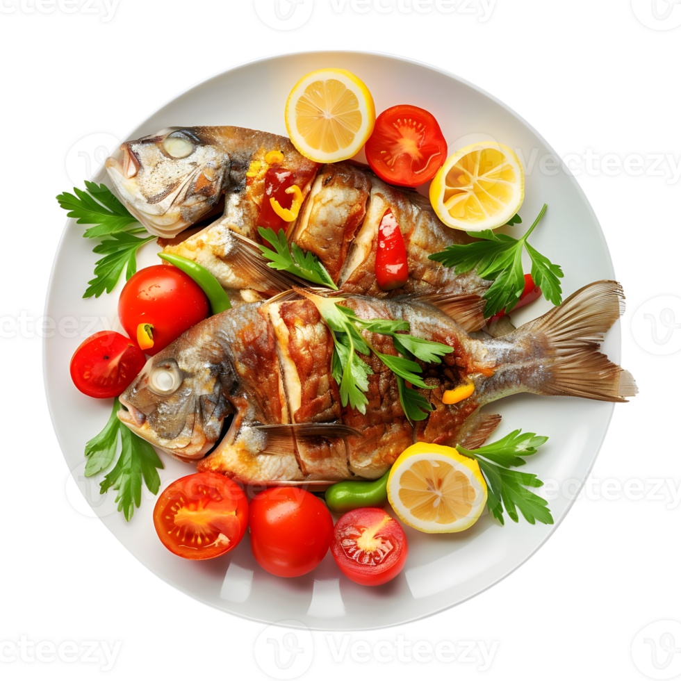 Grilled Fish in a Plate on Transparent Background png