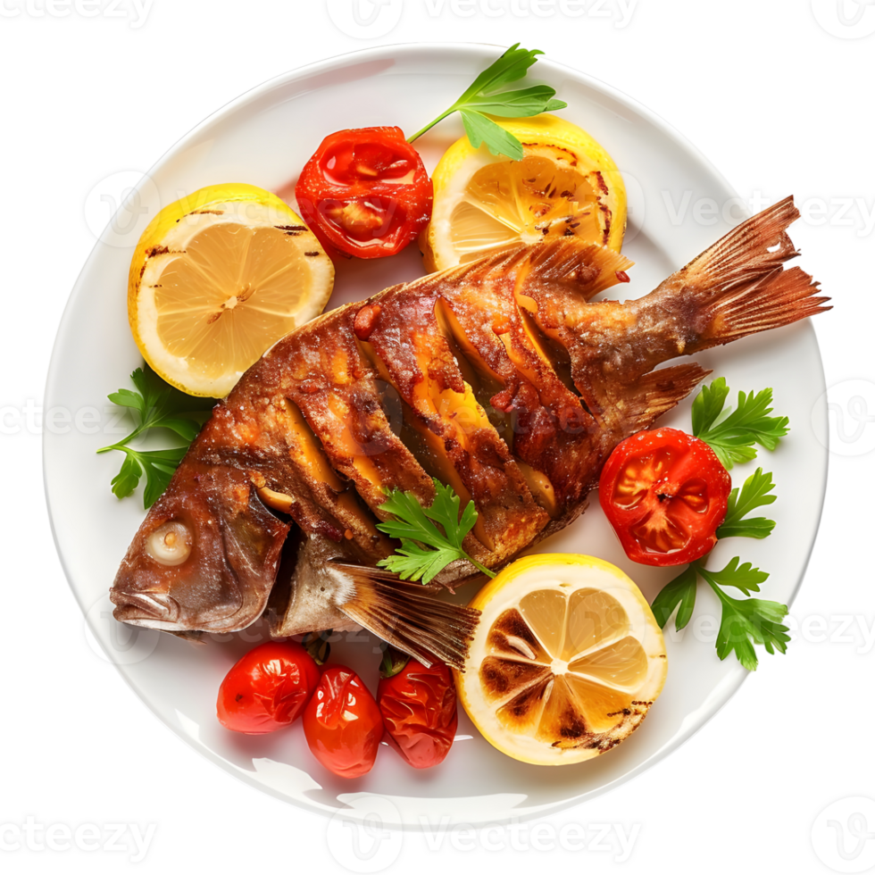 Grilled Fish in a Plate on Transparent Background png