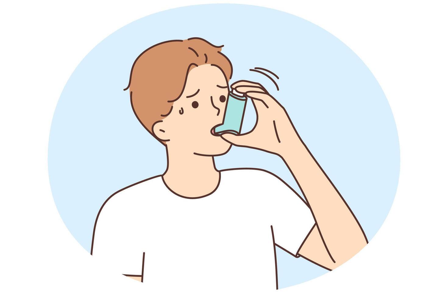 Sick man suffer from asthma use inhaler vector