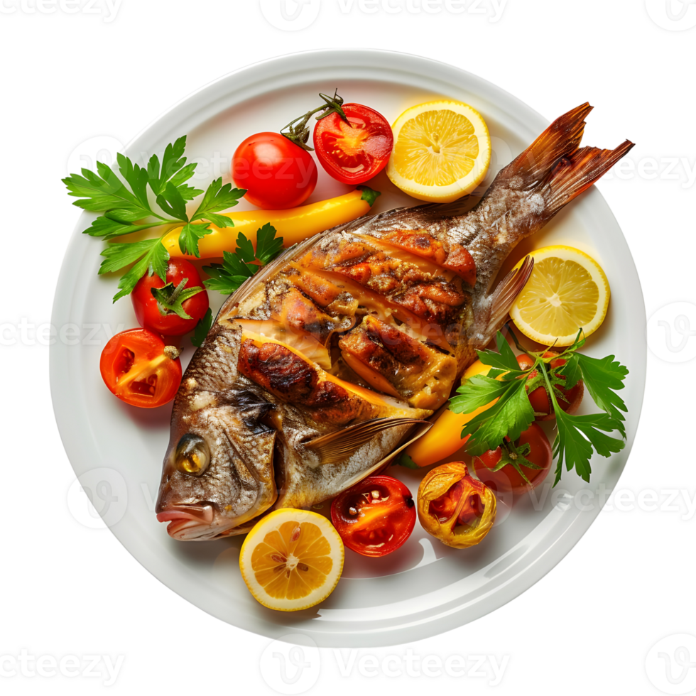 Grilled Fish in a Plate on Transparent Background png