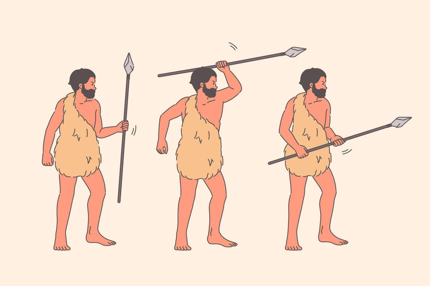Cavemen in skin of predator use spears instead of clothes to hunt mammoth and drive beast into trap vector