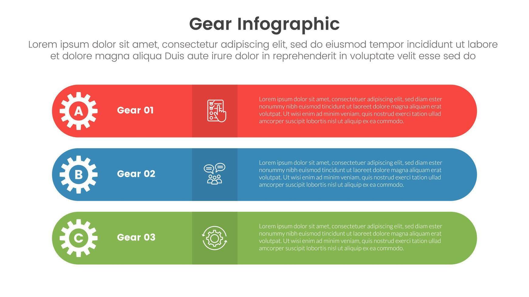 gear cogwheel infographic template banner with round rectangle shape stack with 3 point list information for slide presentation vector