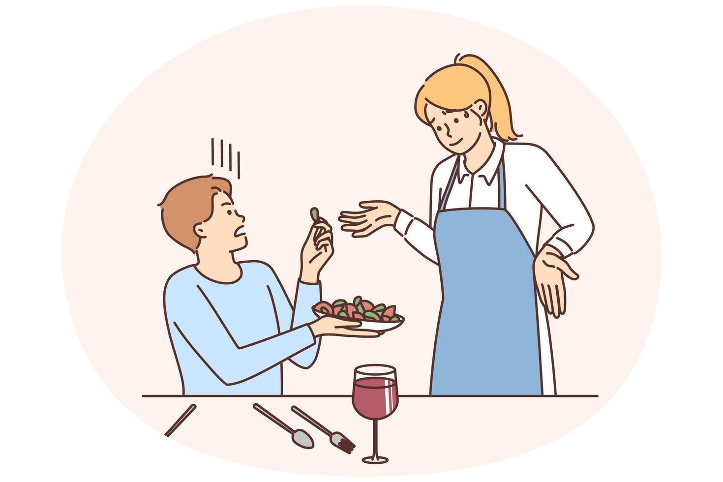 Dissatisfied client complain about dish to waitress vector