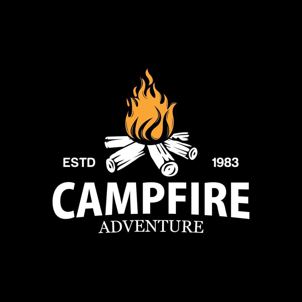 Vintage Burning bonfire with a large flame for camping logo design vector