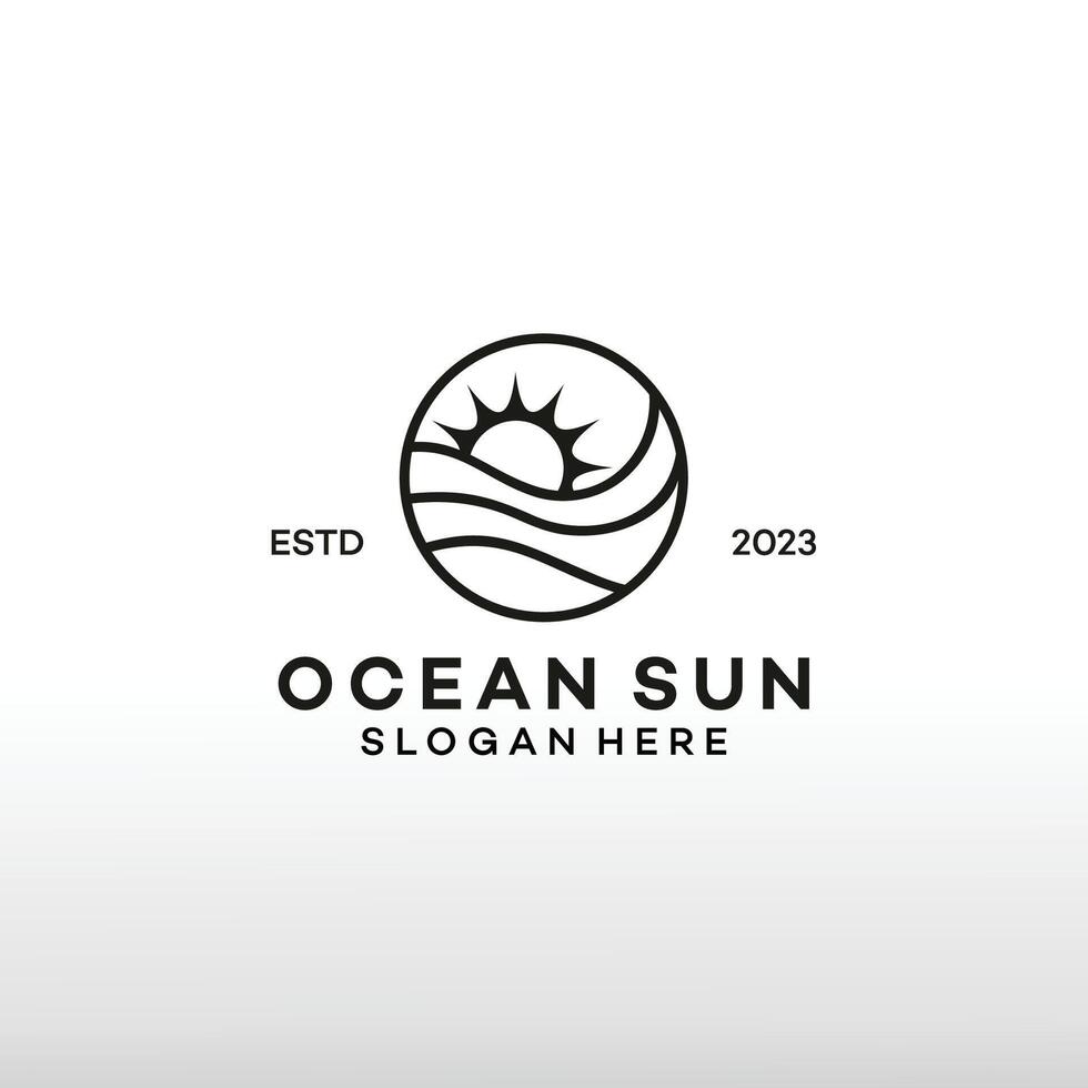 Sun and Wave Illustration Badge . Creative Idea and Simple Template Brand Identity. vector