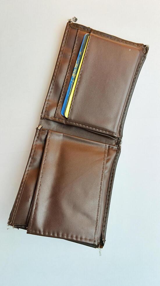 open brown leather wallet isolated on white photo
