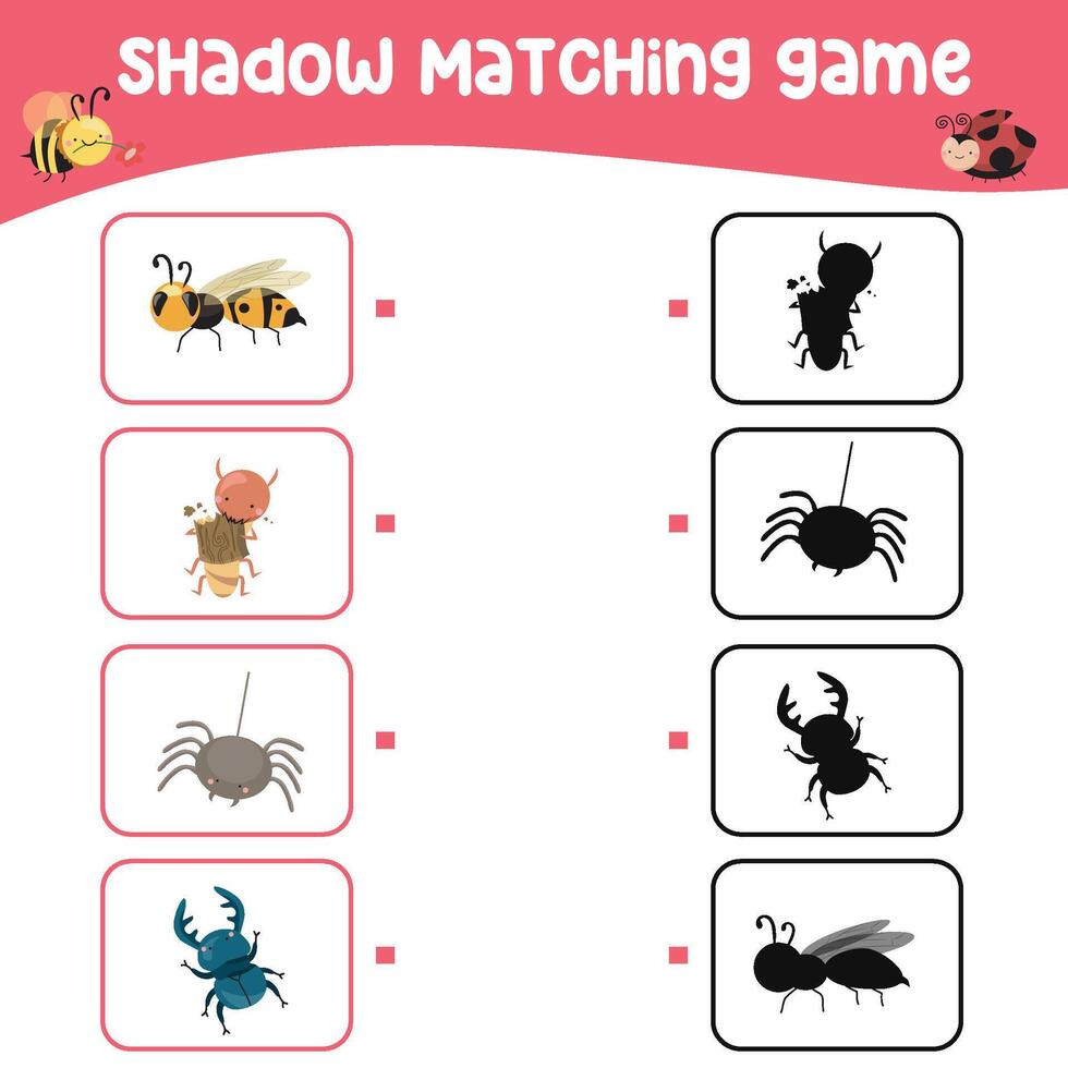Activity worksheet for children. Matching shadow with the objects worksheet. Printable worksheet activity vector