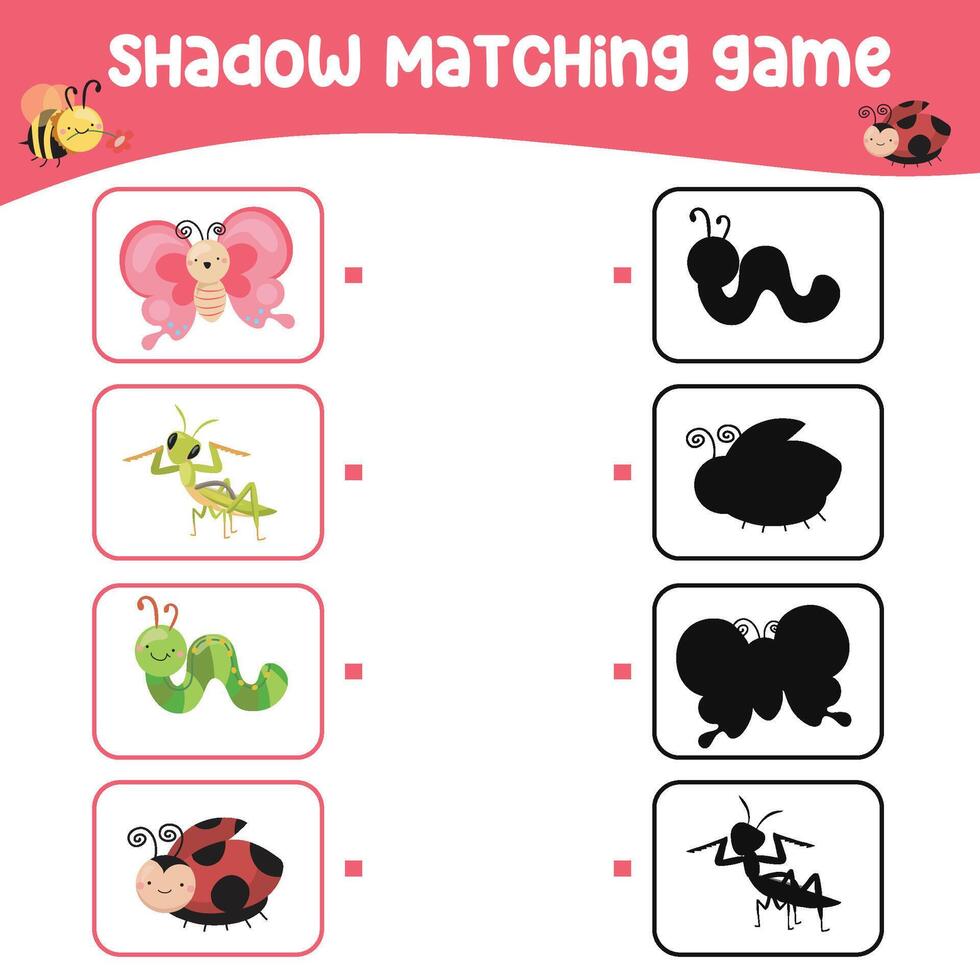 Find the correct shadow. Matching shadow with the object. Activity worksheet for children vector