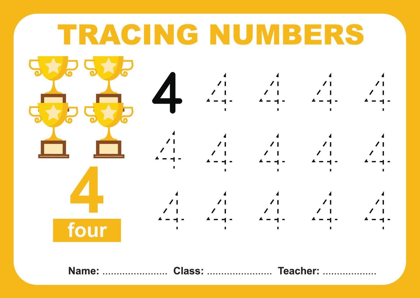 Tracing numbers worksheet for children. Tracing activity for kid vector