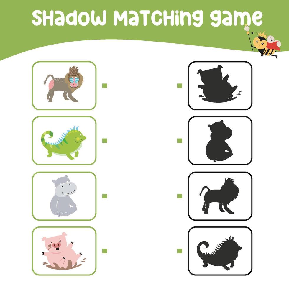 Find the correct shadow. Matching shadow with the object. Activity worksheet for children vector