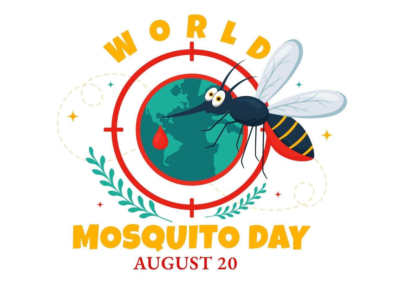 World Mosquito Day Illustration on August 20th featuring a Midge that Can Cause Dengue Fever and Malaria in a Flat Style Cartoon Background vector