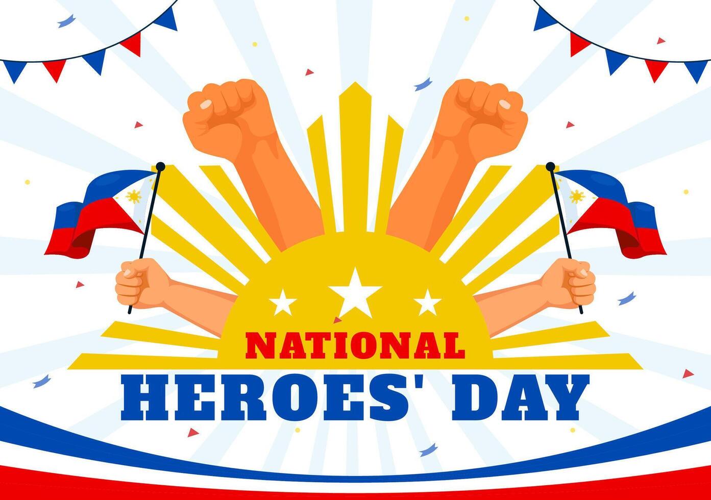 Philippines Heroes Day Illustration on August 29 with Waving Flag and Ribbon in a National Holiday Celebration, Flat Cartoon Style Background vector