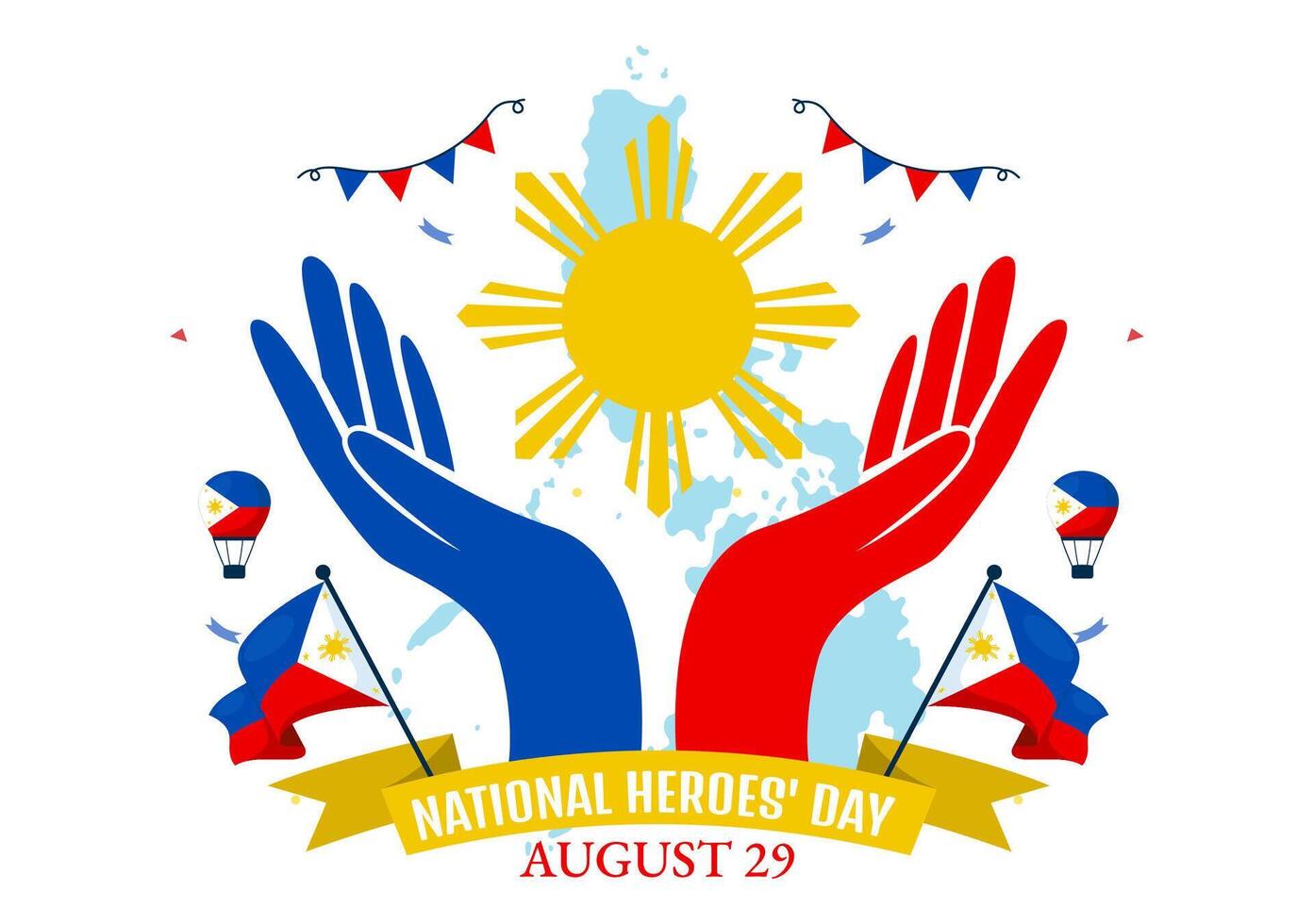 Philippines Heroes Day Illustration on August 29 with Waving Flag and Ribbon in a National Holiday Celebration, Flat Cartoon Style Background vector