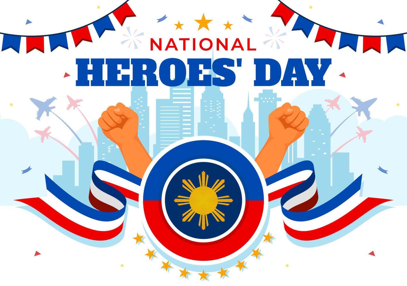 Philippines Heroes Day Illustration on August 29 with Waving Flag and Ribbon in a National Holiday Celebration, Flat Cartoon Style Background vector