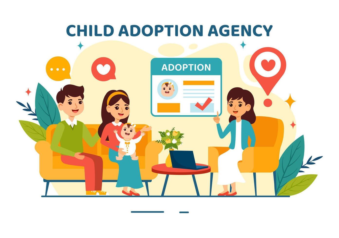 Child Adoption Agency Illustration to Taking Kids to Be Raised and Educated with Love and Affection in a Flat Style Cartoon Background vector