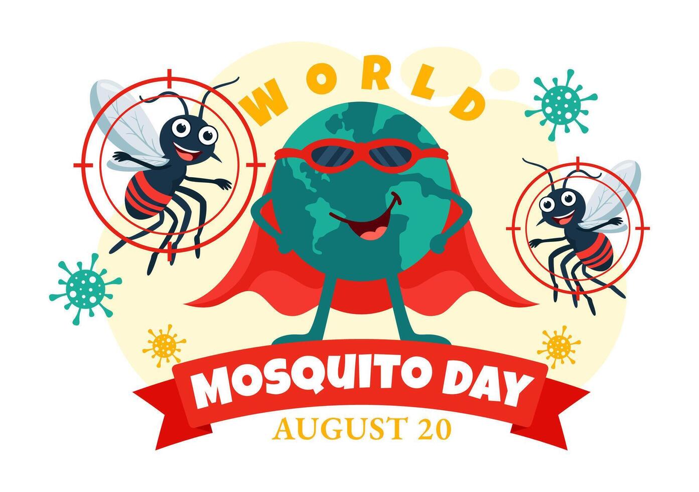 World Mosquito Day Illustration on August 20th featuring a Midge that Can Cause Dengue Fever and Malaria in a Flat Style Cartoon Background vector