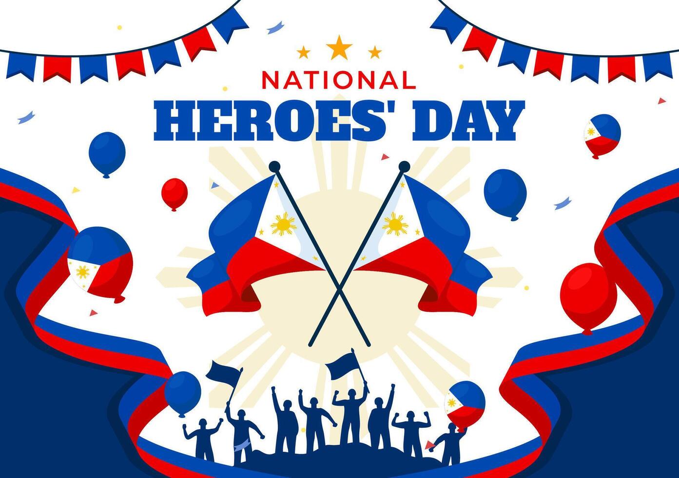 Philippines Heroes Day Illustration on August 29 with Waving Flag and Ribbon in a National Holiday Celebration, Flat Cartoon Style Background vector