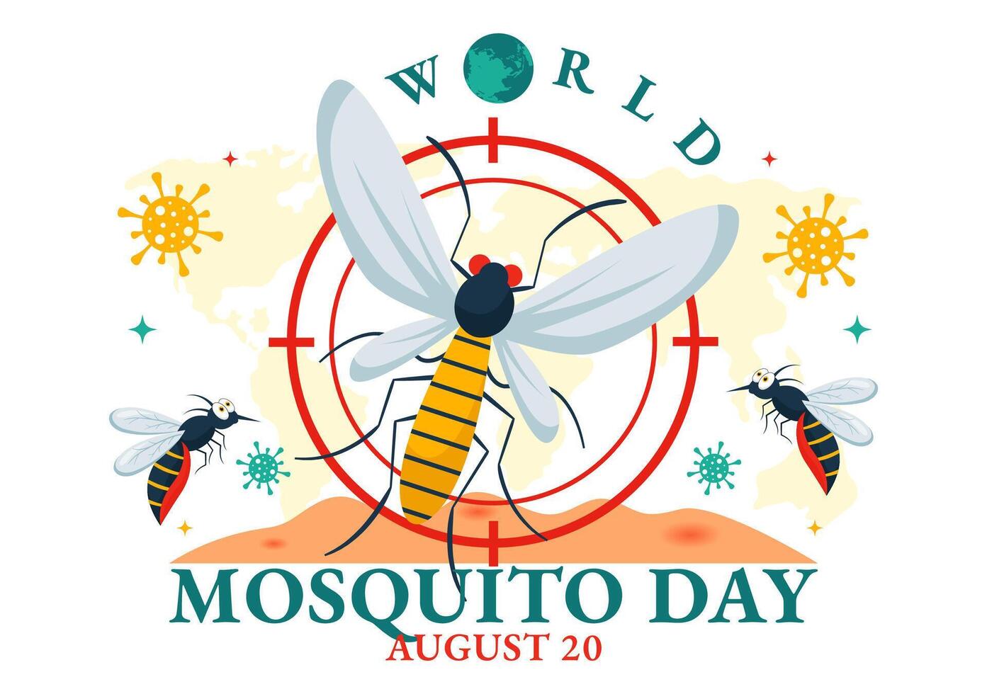 World Mosquito Day Illustration on August 20th featuring a Midge that Can Cause Dengue Fever and Malaria in a Flat Style Cartoon Background vector