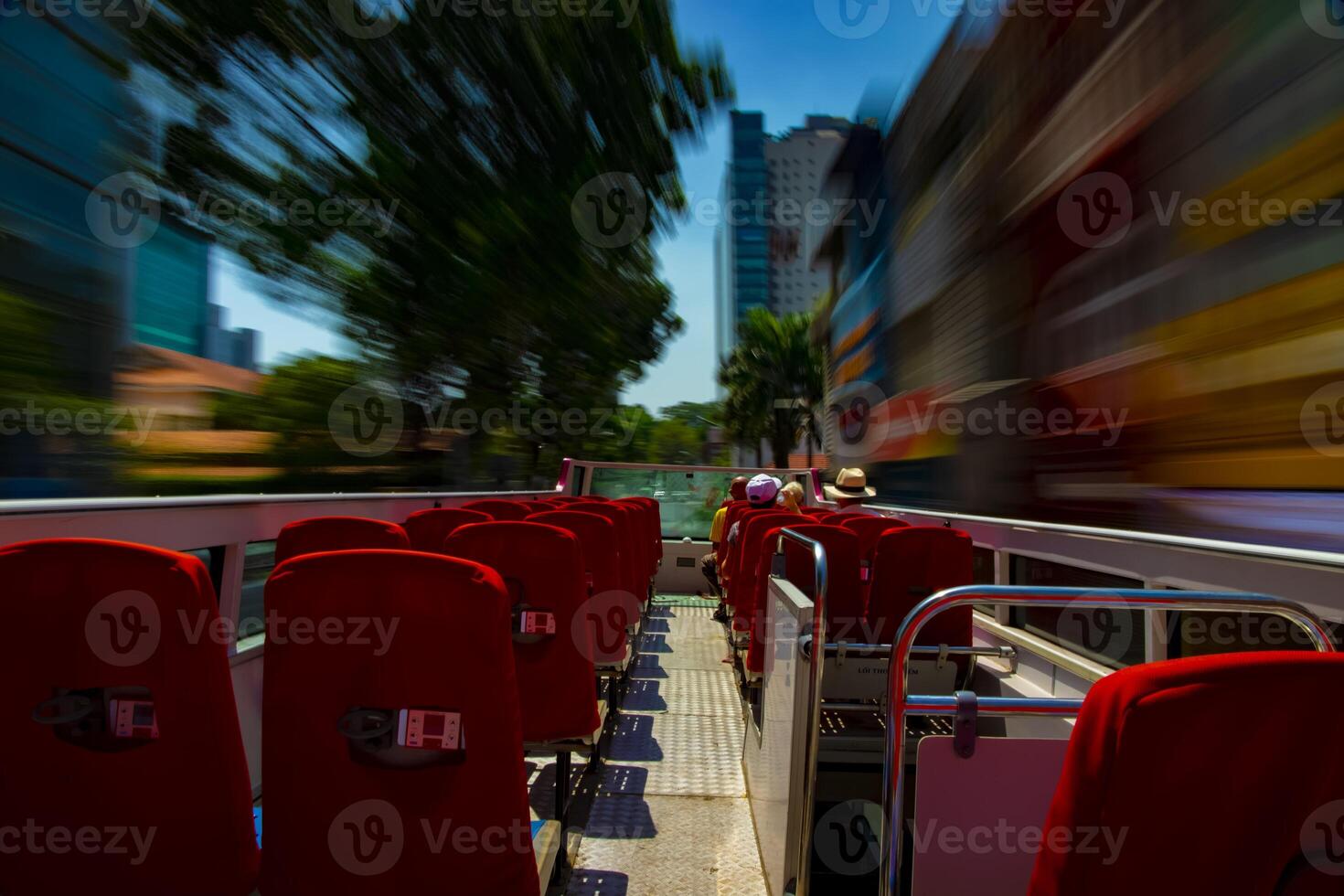 A cityscape at the top roof of double decker bus in Ho Chi Minh photo