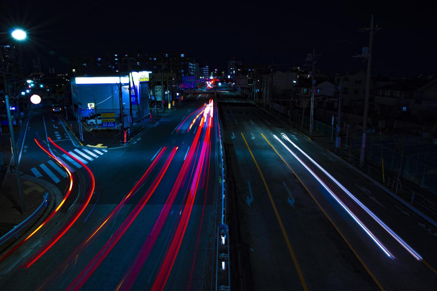 Night street at the downtown long exposure photo