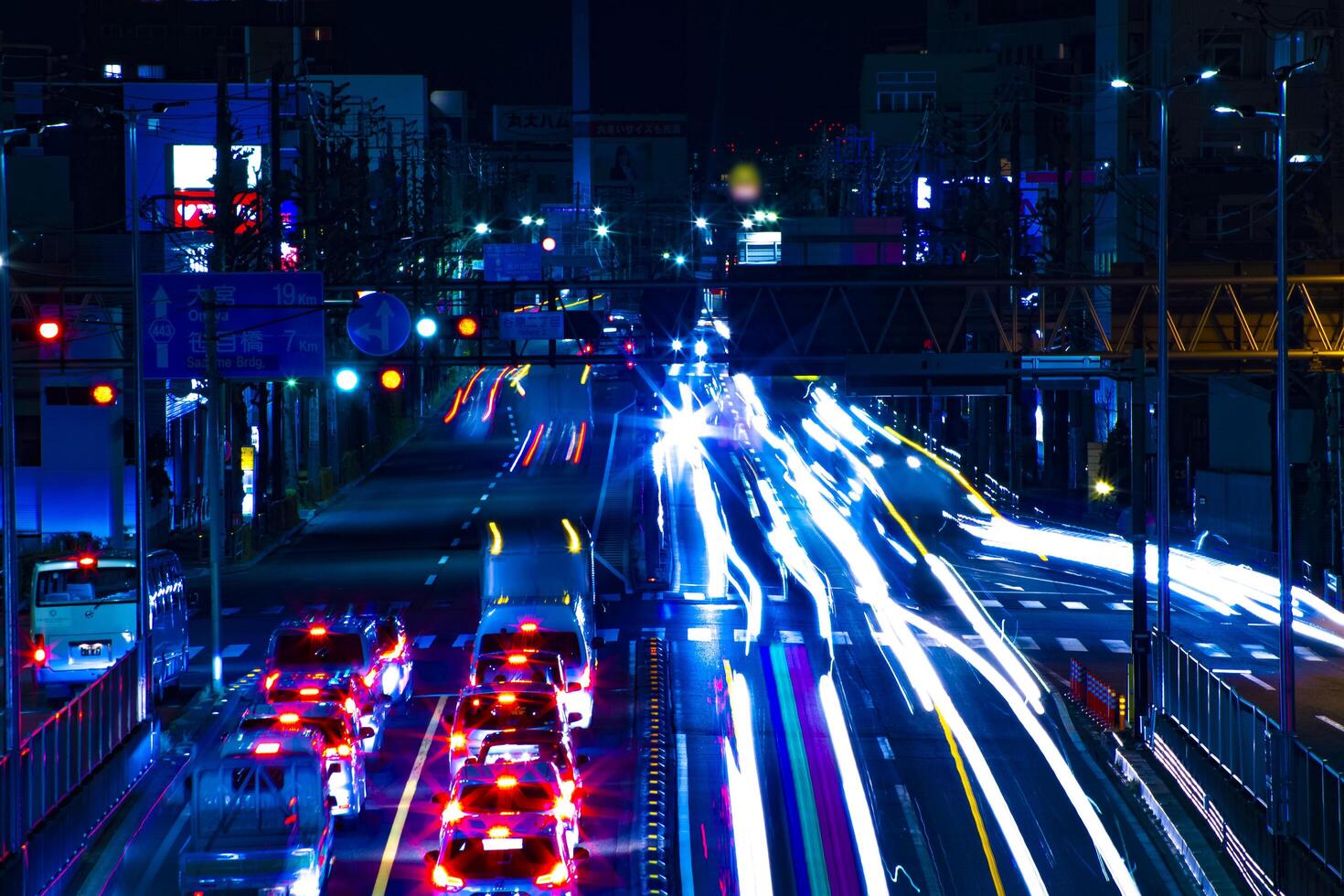 Night street at the downtown long exposure photo
