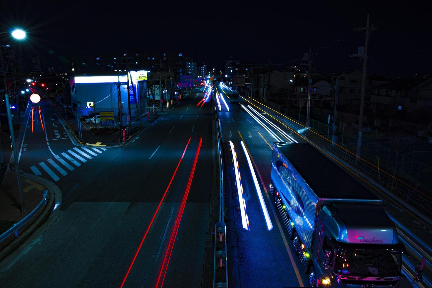 Night street at the downtown long exposure photo