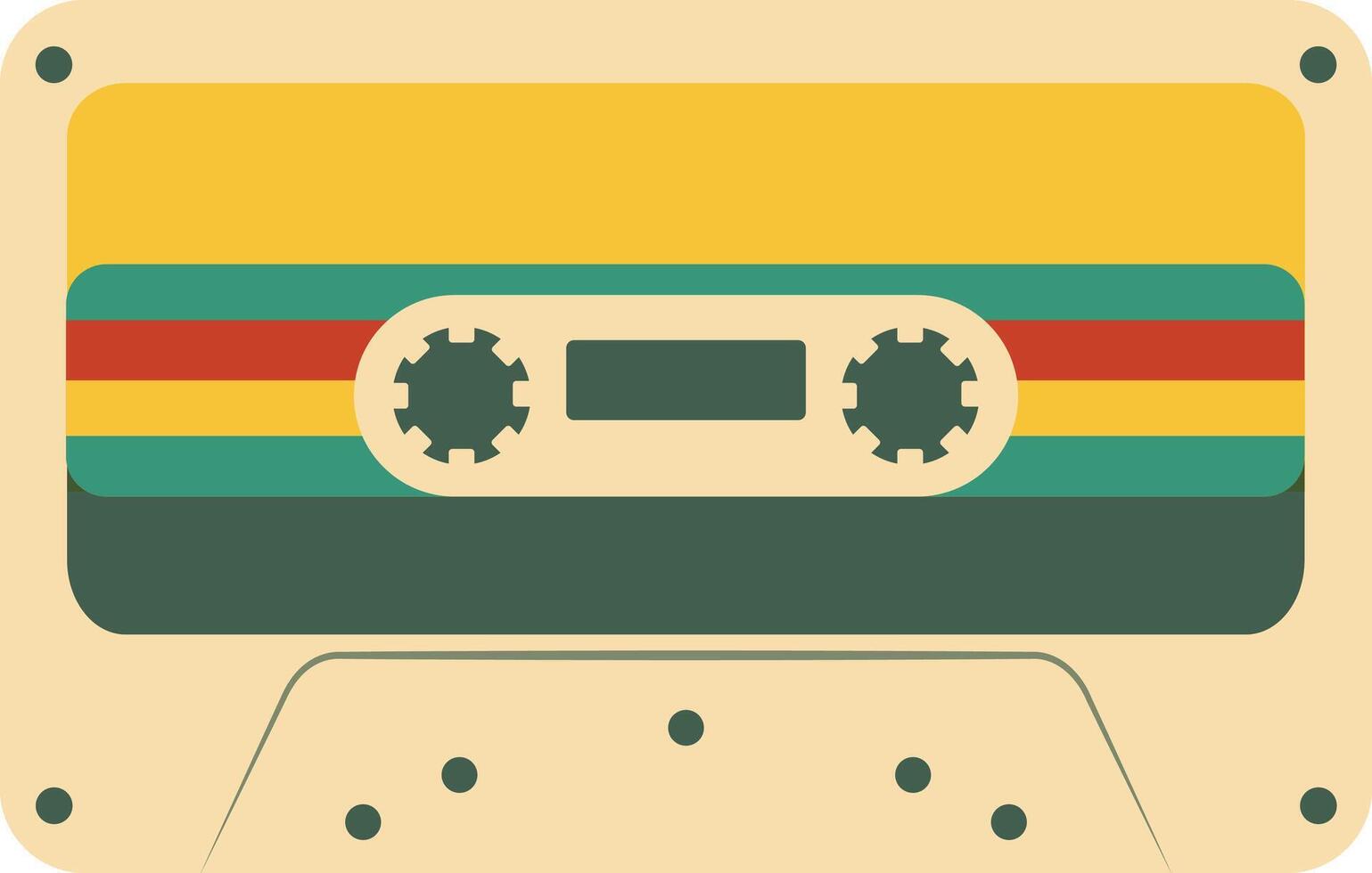 Retro Music Cassette with Record of 80s Disco. Magnetic Audio Tape. Illustration Isolated on White Background vector