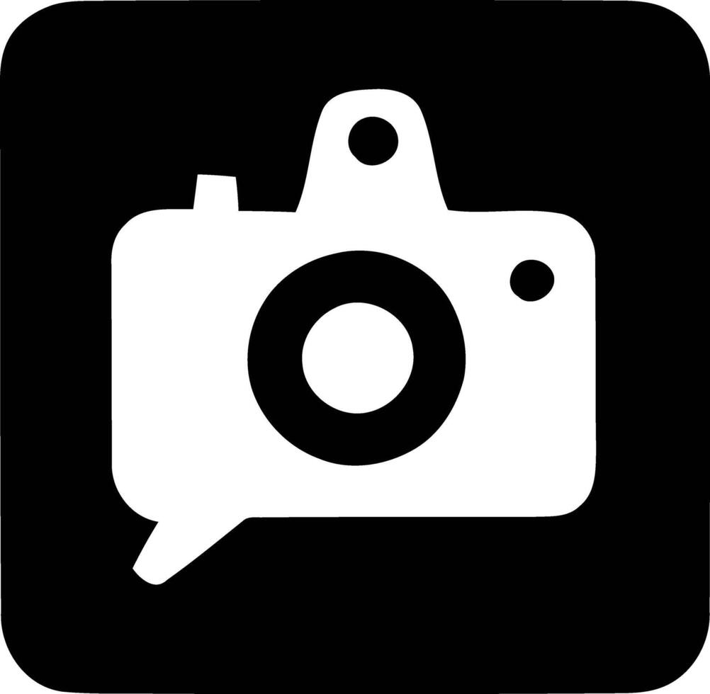 Minimalist Camera with Speech Bubble, Capturing Moments and Ideas. vector