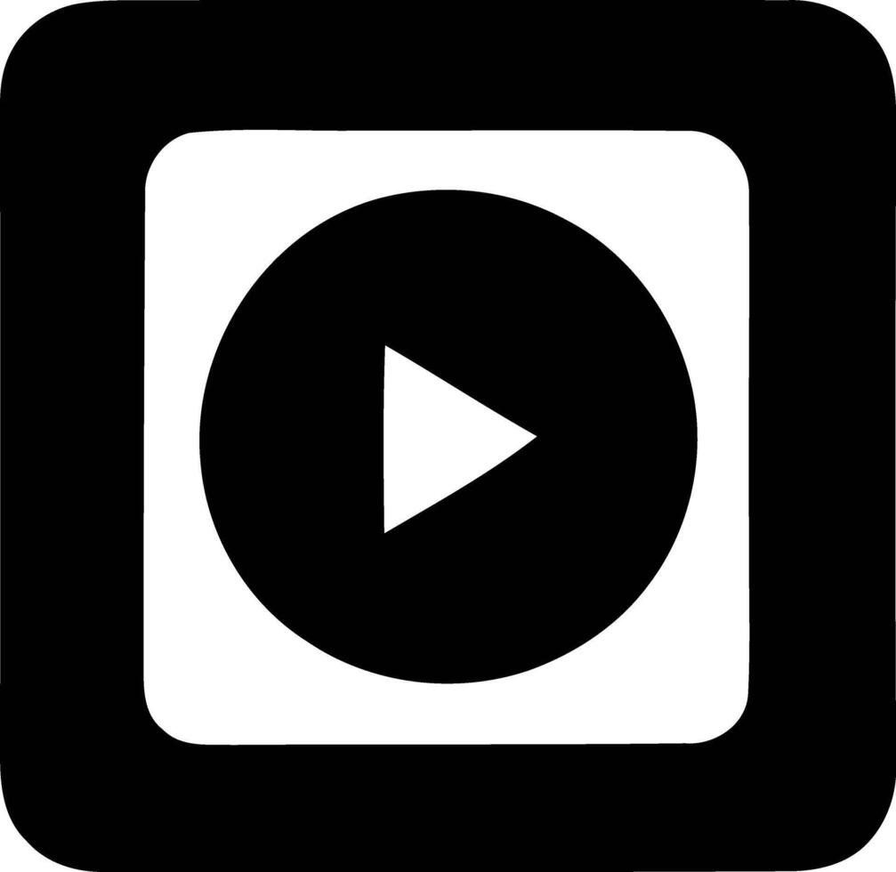 Minimalist Black and White Play Button Icon within Square Border. vector