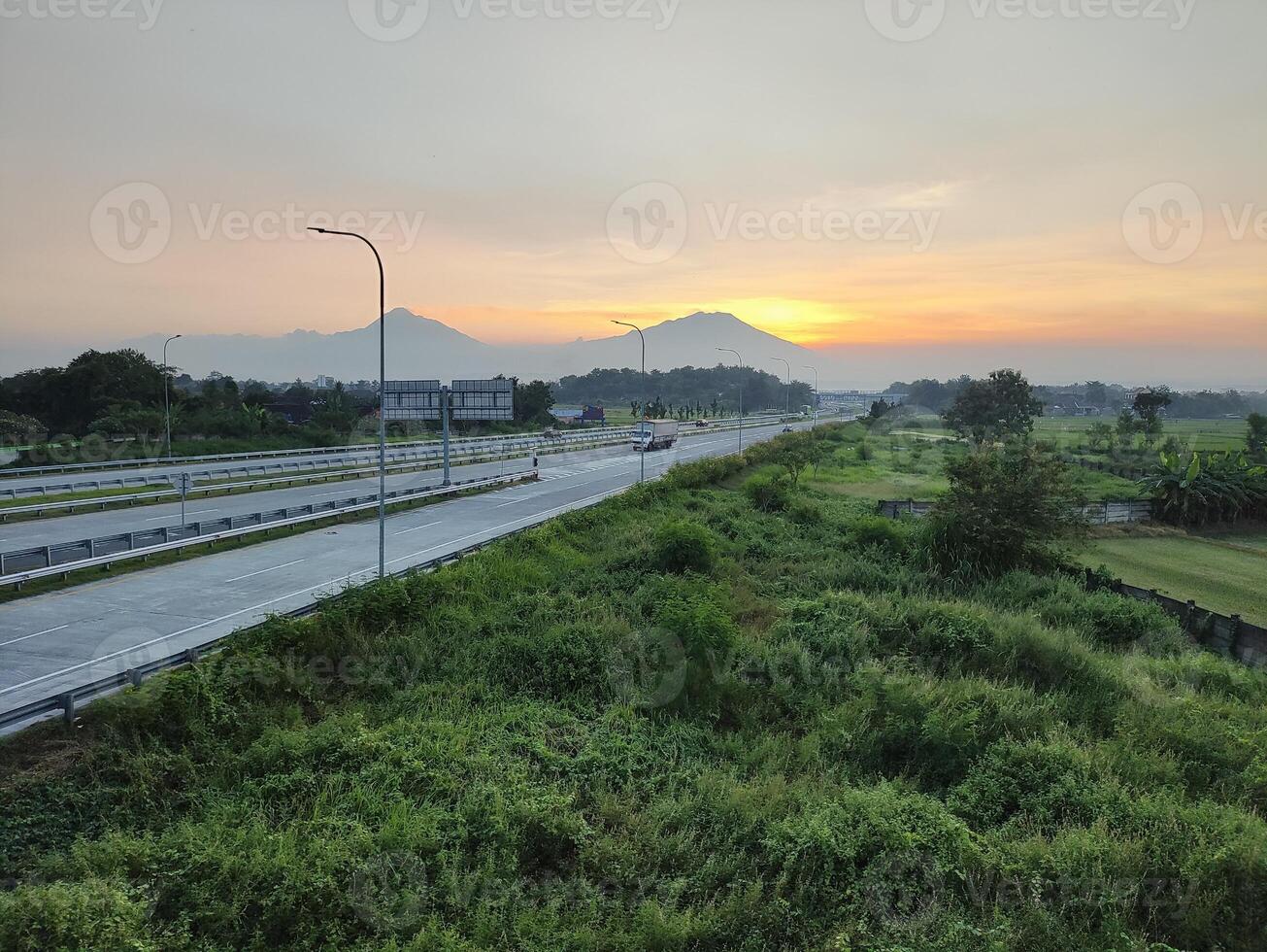 Beautiful sunset view on toll road in Boyolali, Indonesia photo
