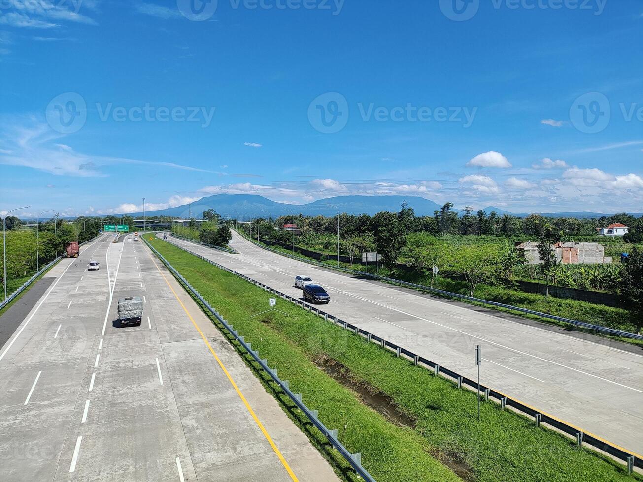 high angle view of the toll road with surrounding natural views in Boyolali, Indonesia photo