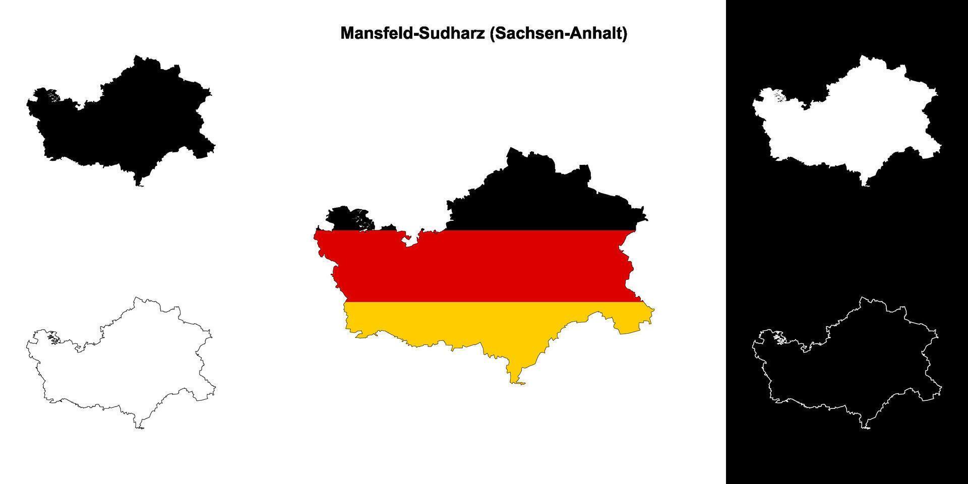Mansfeld-Sudharz, Sachsen-Anhalt blank outline map set vector