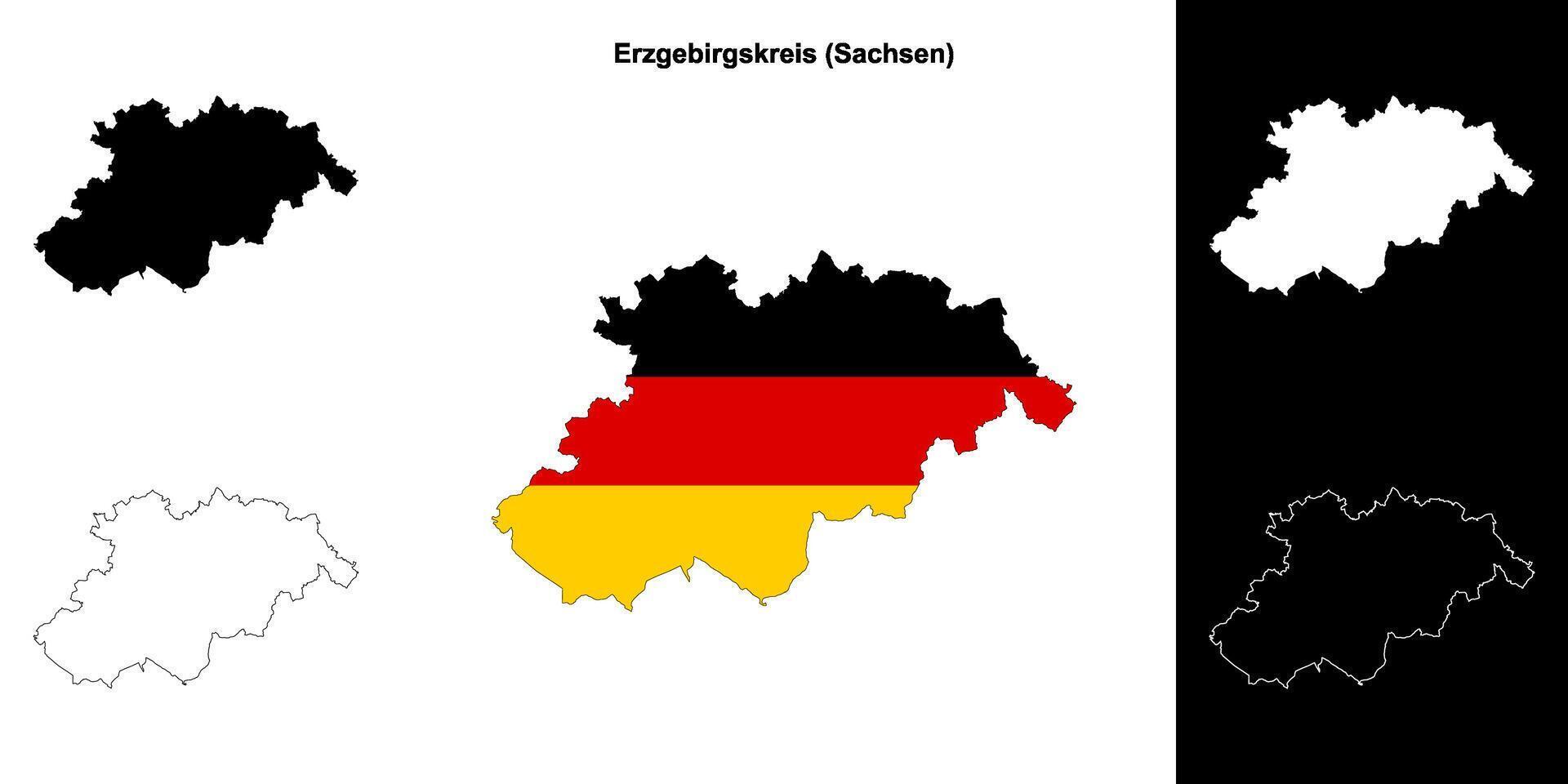 Erzgebirgskreis, Sachsen blank outline map set vector