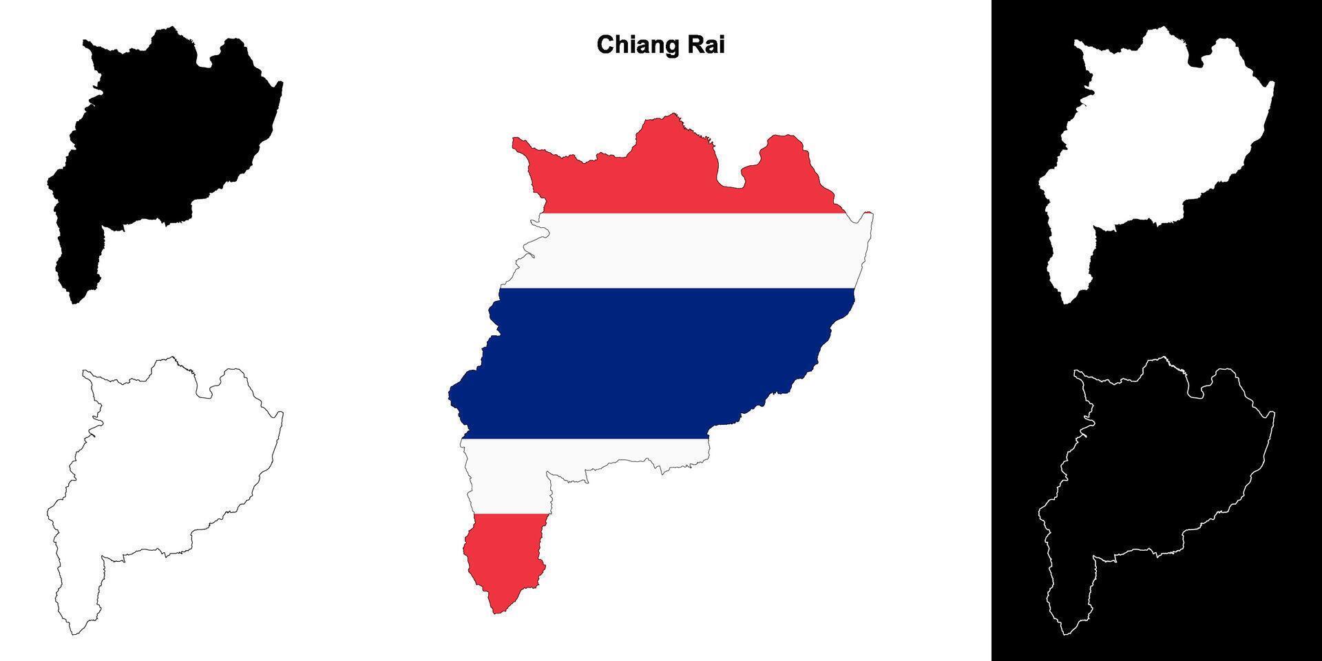 Chiang Rai province outline map set vector